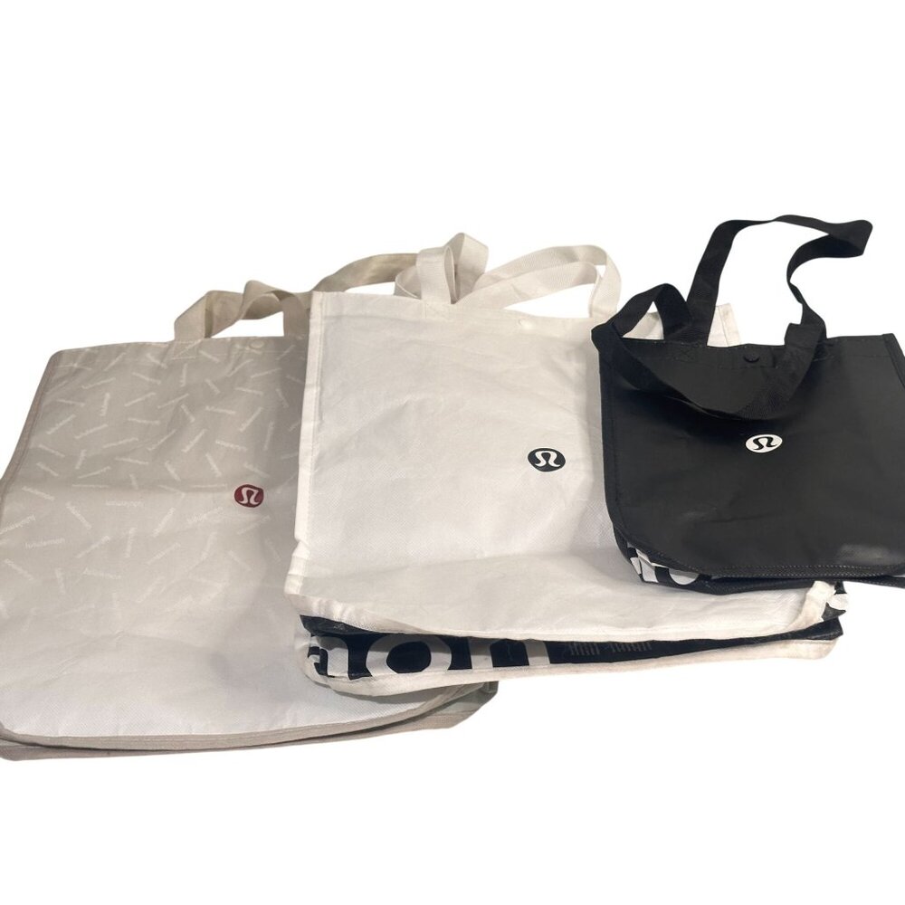 Lululemon Reusable Bags Lot of 3 Tote 2 large 1 sm Foldable E Co
